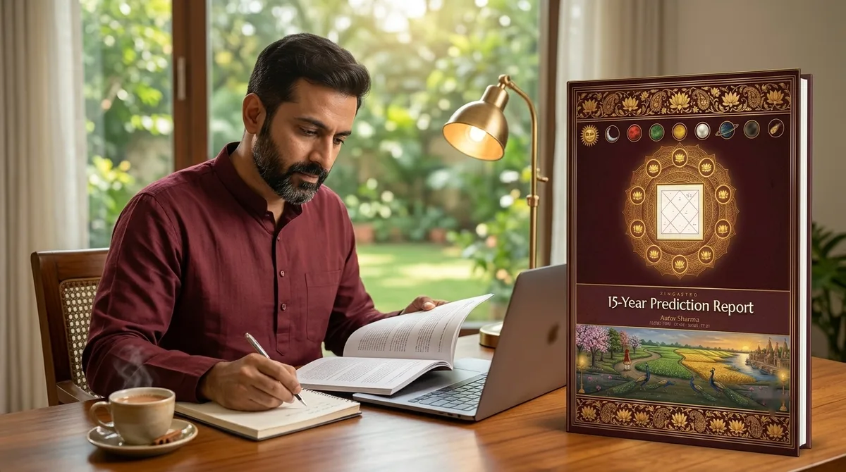 A man reading his report at his study desk