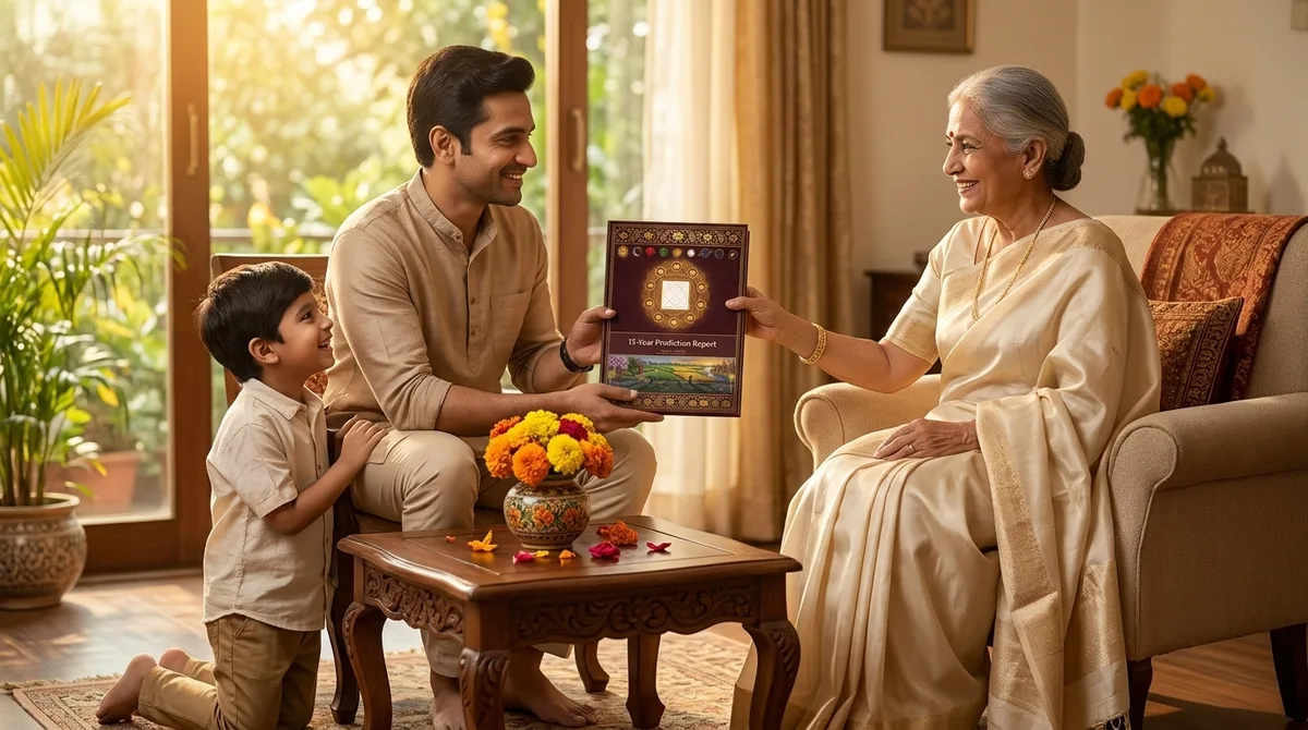 A family sharing the report at home