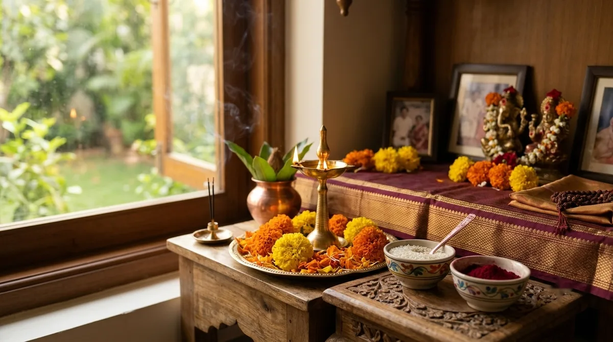 A peaceful home puja corner