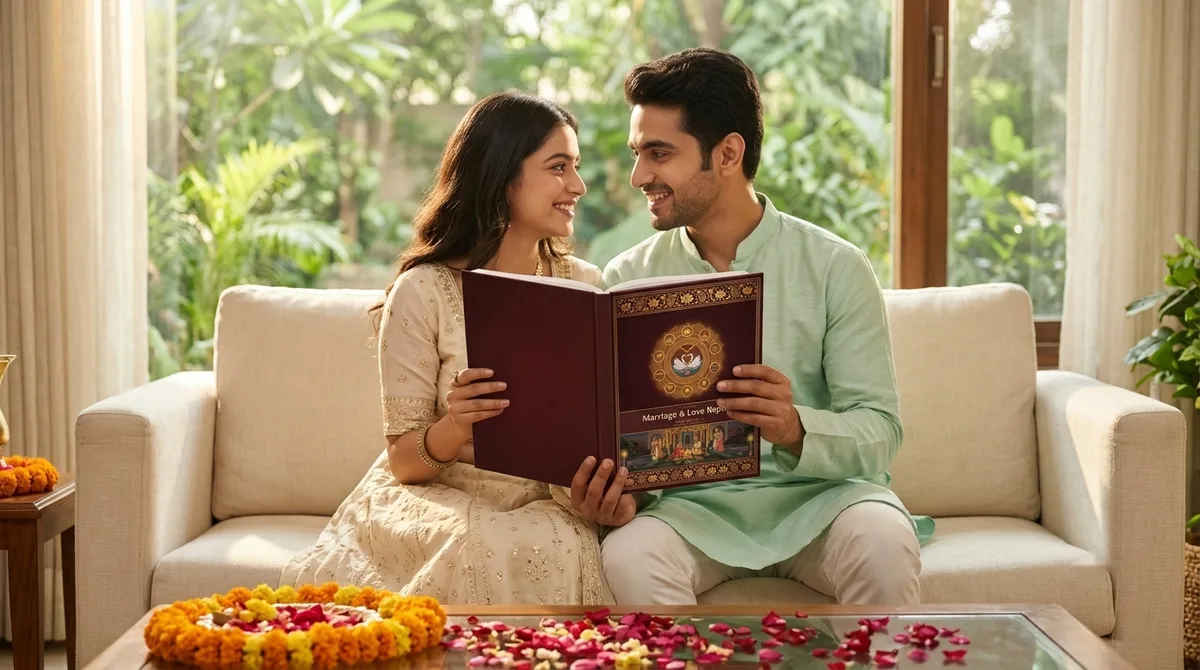 An engaged couple reading the report together