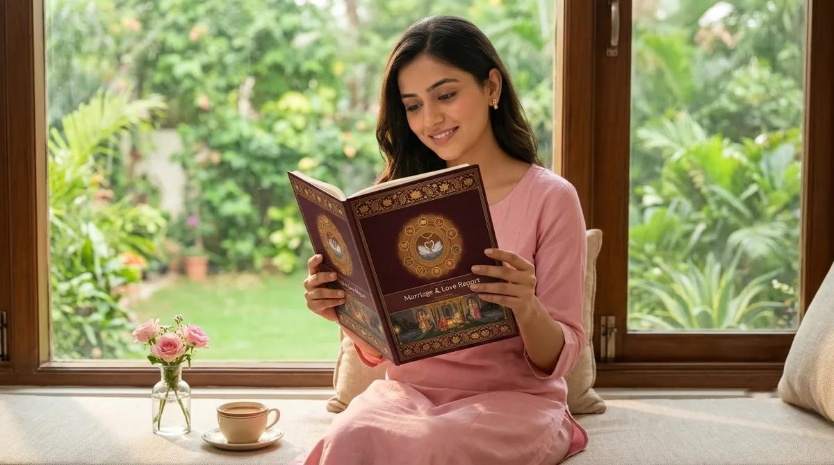 A young woman reading her Marriage & Love Report