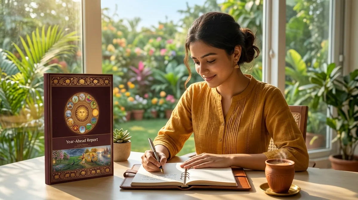 A woman planning her year with her Year-Ahead Report